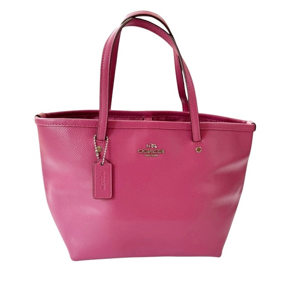 Coach Leather Crossgrain Mini Street Tote in Silver Sunset Red (Pink) - Picture 2 of 16